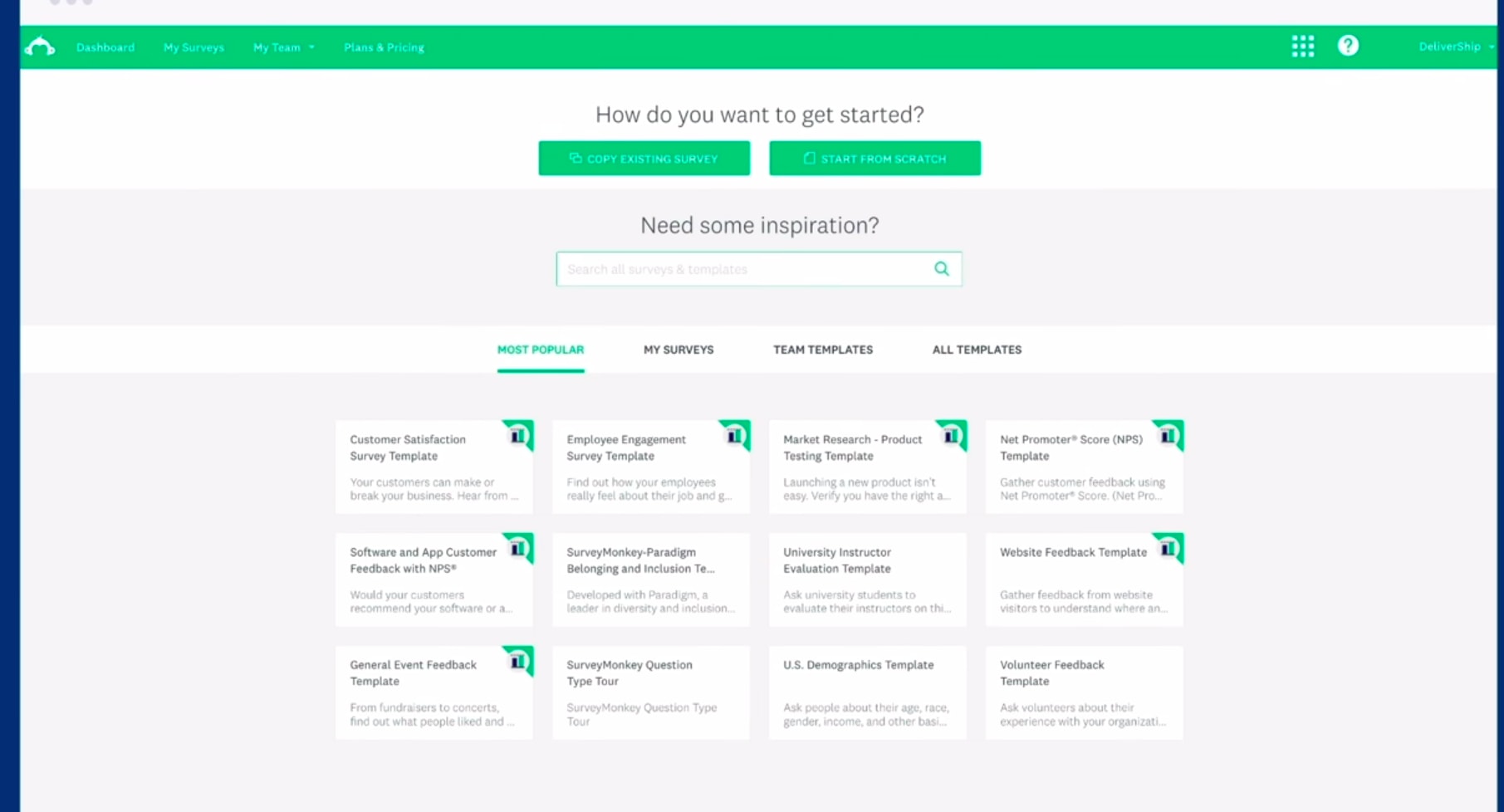 Picking SurveyMonkey Template